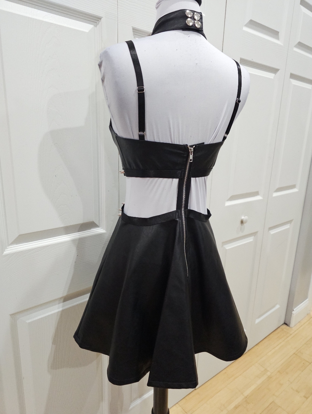 Dolls Kill Widow Black Goth Spiked Faux Leather Caged Demons Underbust Dress S - Picture 5 of 15